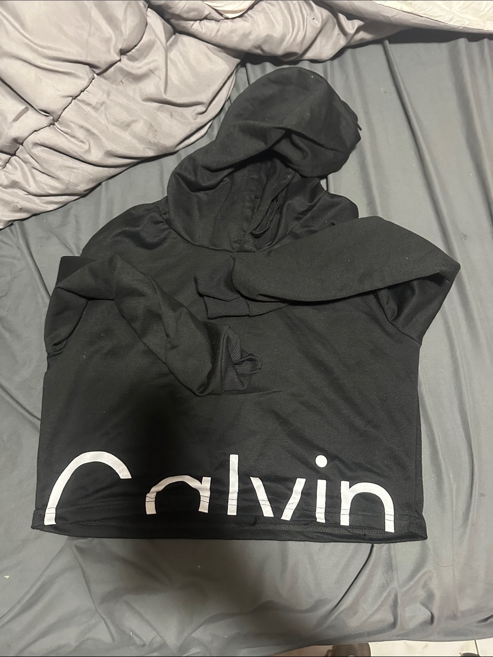 Calvin Klein Black Hoodie with White Hem Logo